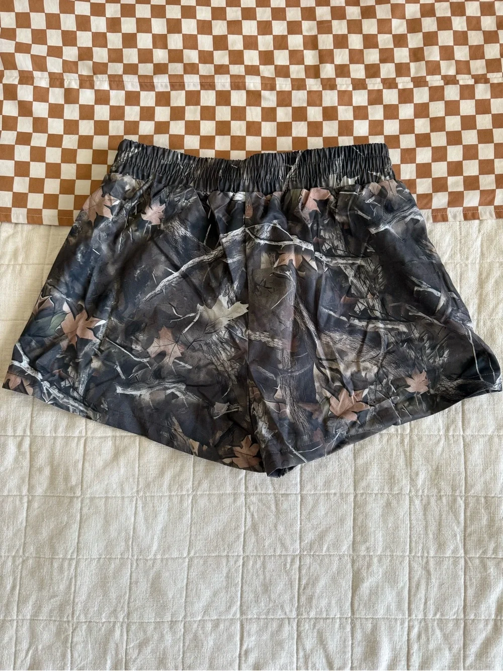 SHEIN Brown and Black Camo Leaf Athletic Shorts